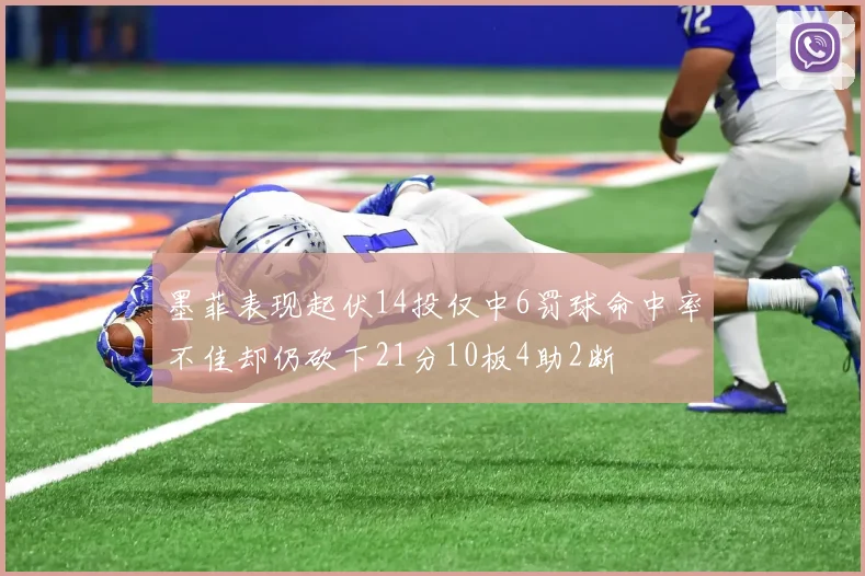 墨菲表现起伏14投仅中6罚球命中率不佳却仍砍下21分10板4助2断
